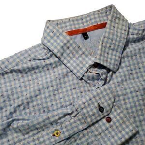 Visconti Signature Series Men's L Blue/White Check w/ Rainbow Details Button-Up